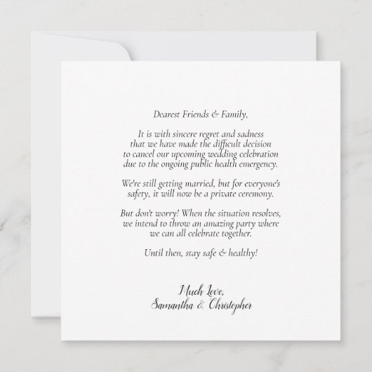 Verandering van plannen bruiloft geannuleerd of op aankondiging (Achterkant)