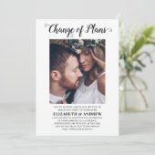 Verandering van plannen datum foto uitstel bruilof aankondiging (Staand voorkant)