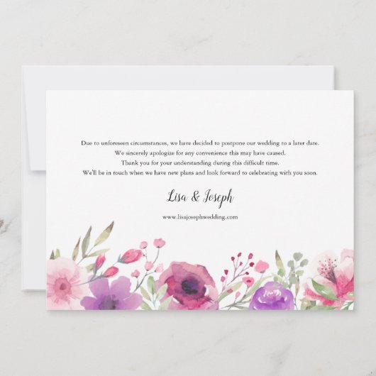 Verandering van Plannen Datum Uitgesteld Bloemen R Kaart (Achterkant)