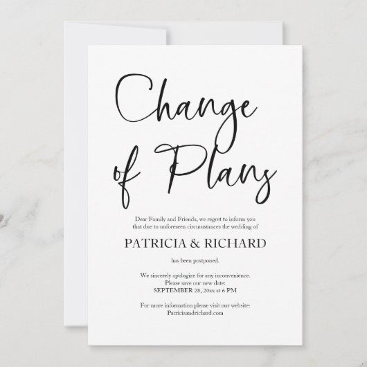 Verandering van plannen Eenvoudige bruiloft uitges Kaart (Voorkant)