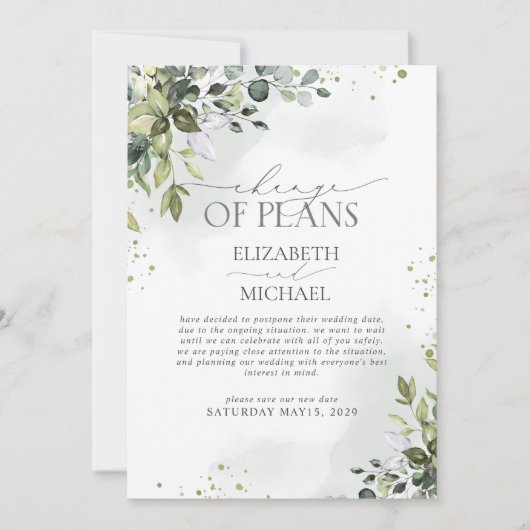 Verandering van plannen Elegant Botanical Greenery Save The Date (Voorkant)