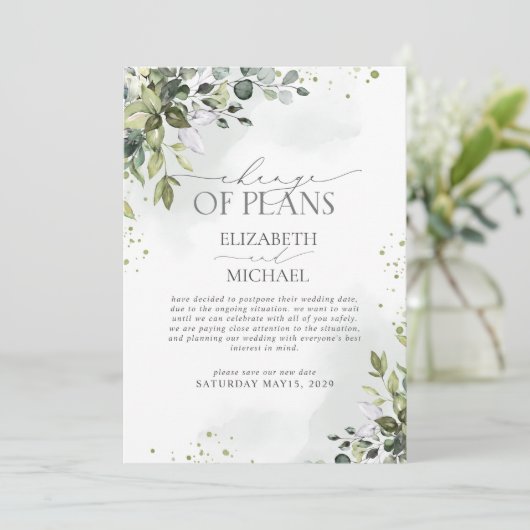 Verandering van plannen Elegant Botanical Greenery Save The Date (Staand voorkant)