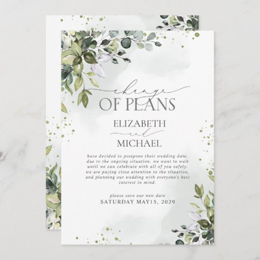 Verandering van plannen Elegant Botanical Greenery Save The Date (Voorkant / Achterkant)