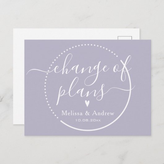 Verandering van plannen Elegant Lila bruiloft uits Briefkaart (Voorkant / Achterkant)