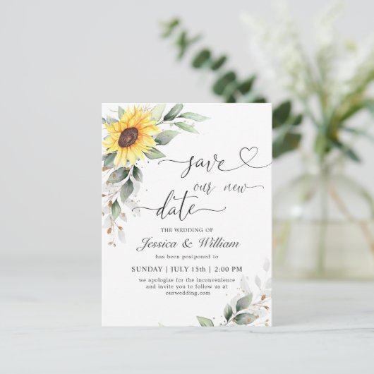 Verandering van plannen Elegant Sunflower Wedding Briefkaart (Staand voorkant)