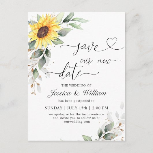 Verandering van plannen Elegant Sunflower Wedding Briefkaart (Voorkant)