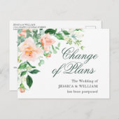 Verandering van Plannen Elegante Roze Rozen Bruilo Briefkaart (Voorkant / Achterkant)