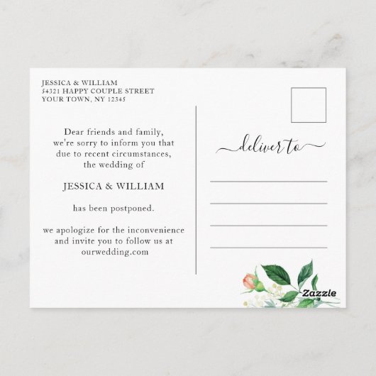 Verandering van Plannen Elegante Roze Rozen Bruilo Briefkaart (Achterkant)