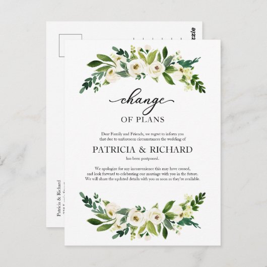 Verandering van plannen groen bruiloft uitstel briefkaart (Voorkant / Achterkant)