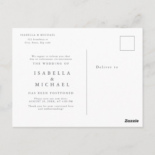 Verandering van plannen groen bruiloft uitstel briefkaart (Achterkant)