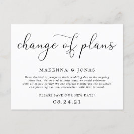 Verandering van plannen Huwelijk uitgesteld Aankondigingskaart