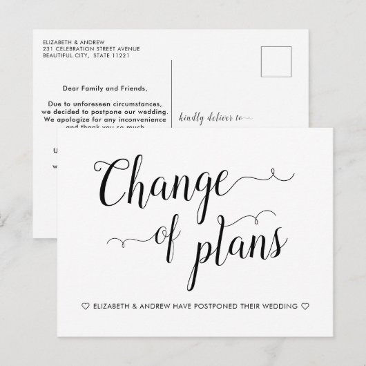 Verandering van plannen Huwelijksannulering Uitste Aankondigingskaart (Voorkant / Achterkant)