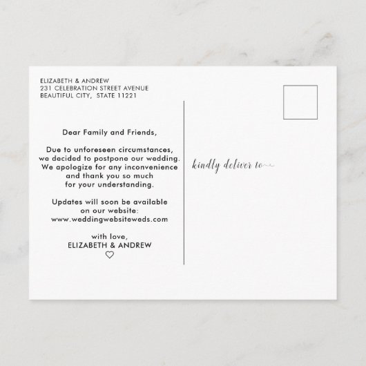 Verandering van plannen Huwelijksannulering Uitste Aankondigingskaart (Achterkant)