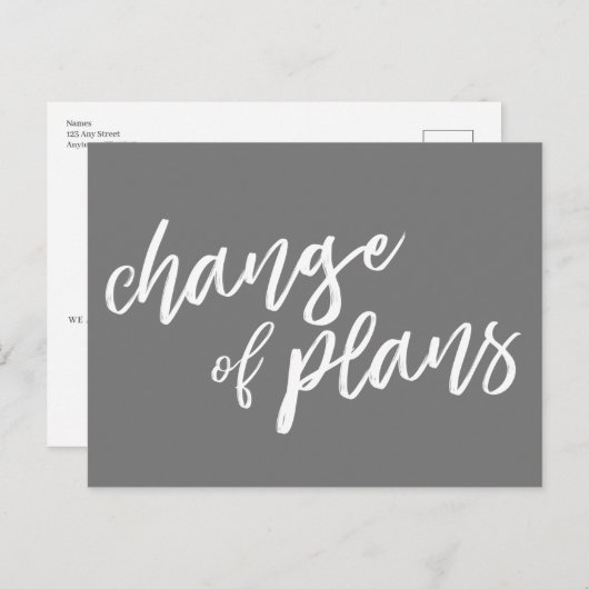 Verandering van plannen Modern Gray White Postpone Aankondigingskaart (Voorkant / Achterkant)