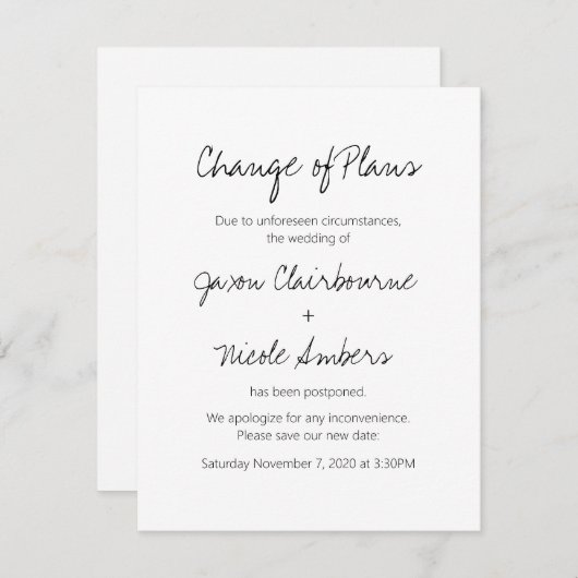 Verandering van plannen Postponbruiloft Informatiekaartje (Voorkant / Achterkant)
