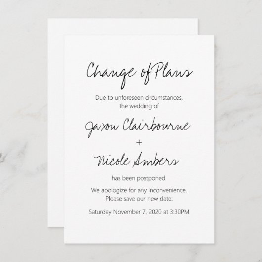 Verandering van plannen Postponbruiloft Informatiekaartje (Voorkant / Achterkant)