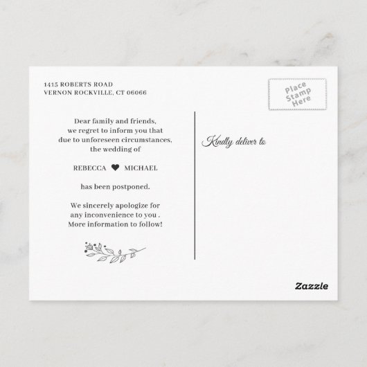 Verandering van plannen Rustieke bloemenslingerlam Briefkaart (Achterkant)