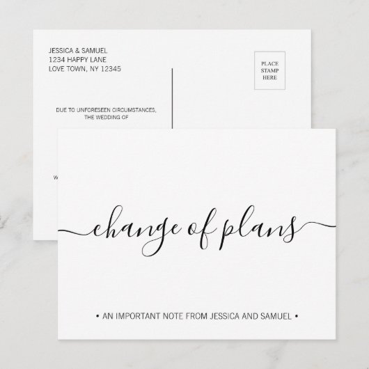 Verandering van plannen Sociale uitsplitsing spare Aankondigingskaart (Voorkant / Achterkant)