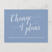 Verandering van plannen Stofblauwe trouwuitstel Aankondigingskaart (Voorkant)