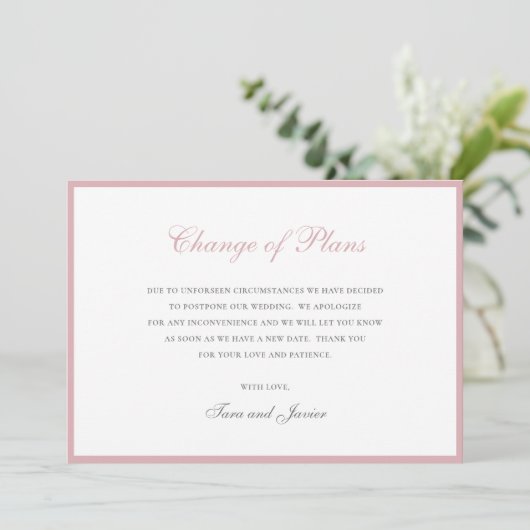 Verandering van plannen Stusty Roos Roze bruiloft  Save The Date (Staand voorkant)