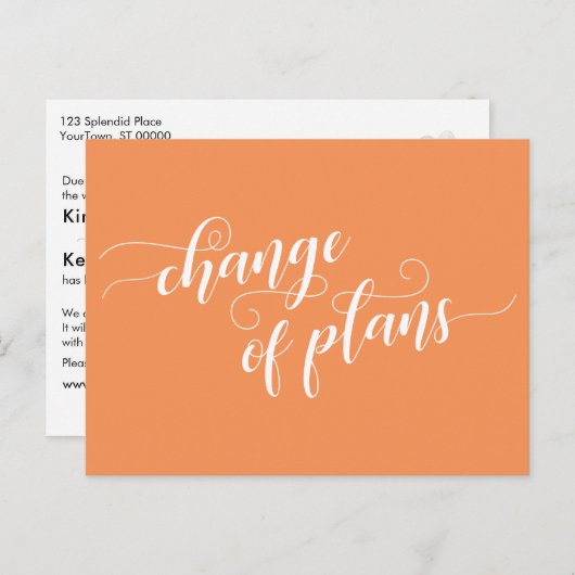 Verandering van plannen Tangerine Postponed Weddin Briefkaart (Voorkant / Achterkant)