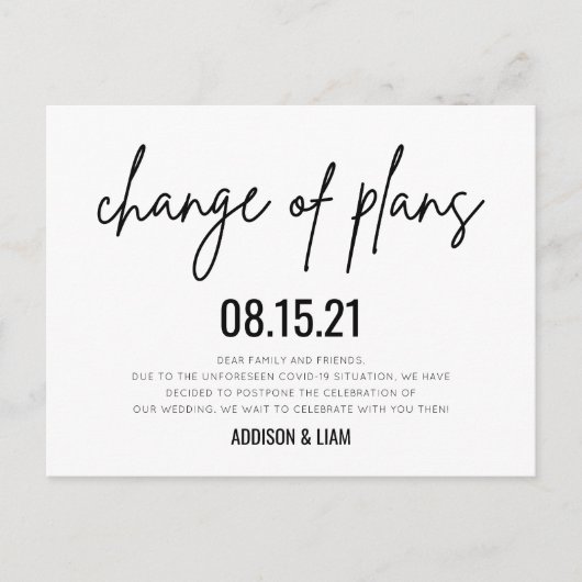 Verandering van plannen Trouw save the date Aankondigingskaart (Voorkant)