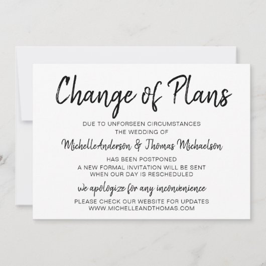 Verandering van plannen Trouw Simple zwart-wit Save The Date (Voorkant)