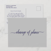 Verandering van Plannen Trouwdatum Verzet Navy Bla Aankondigingskaart (Voorkant / Achterkant)