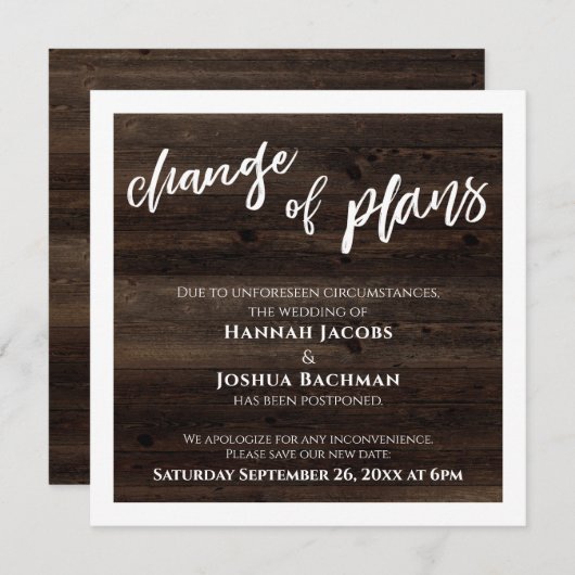 Verandering van Plannen Uitgesteld Bruiloft Rustie Kaart (Voorkant / Achterkant)
