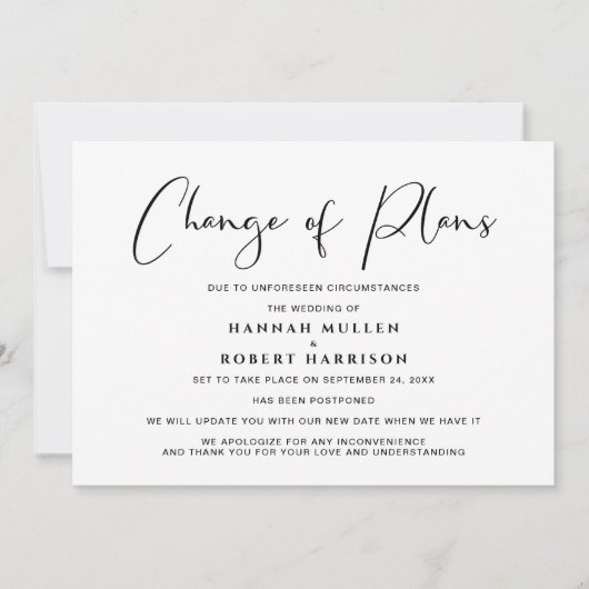 Verandering van plannen uitgesteld geannuleerd zwa aankondiging (Voorkant)