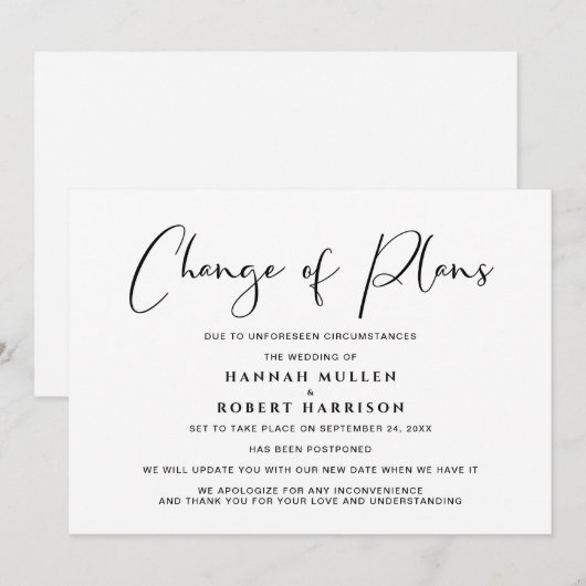 Verandering van plannen Uitgesteld Geannuleerd Zwa Aankondiging (Voorkant / Achterkant)