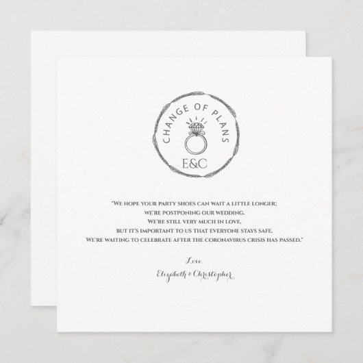 Verandering van plannen uitgesteld tot modern mono aankondiging (Voorkant / Achterkant)