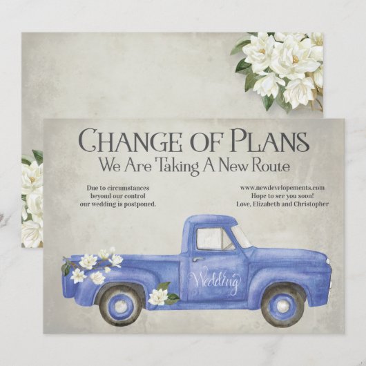 Verandering van plannen uitgestelde blauwe vracht aankondiging (Voorkant / Achterkant)