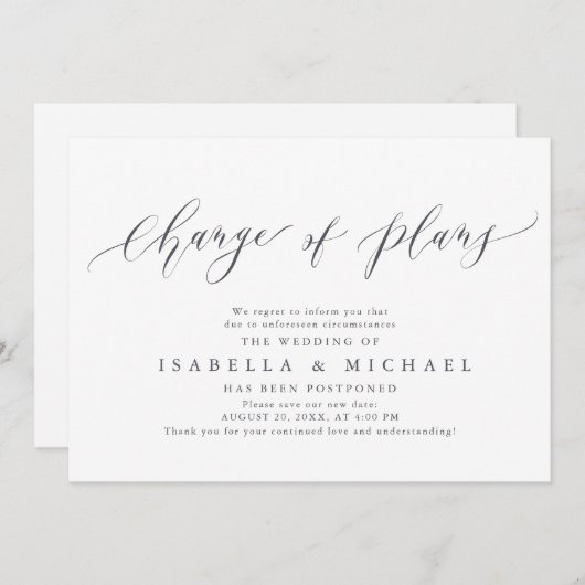 Verandering van plannen Uitgestelde bruiloft aanko Kaart (Voorkant / Achterkant)