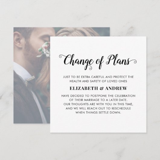 Verandering van plannen uitgestelde bruiloft foto aankondiging (Voorkant / Achterkant)