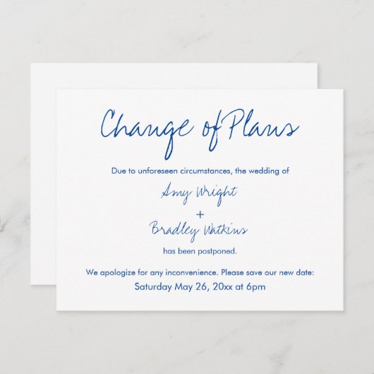 Verandering van plannen uitgestelde bruiloft witte kaart (Voorkant / Achterkant)
