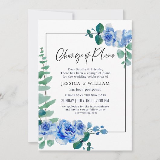 Verandering van plannen uitgestelde stosterblauwe kaart (Voorkant)