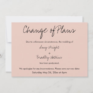 "Verandering van plannen" Uitgestelde Wedding Blus Kaart