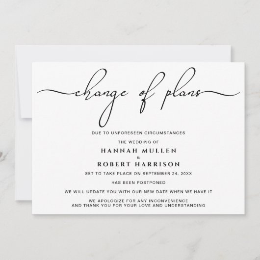 Verandering van plannen Uitstel zwart wit Aankondiging (Voorkant)