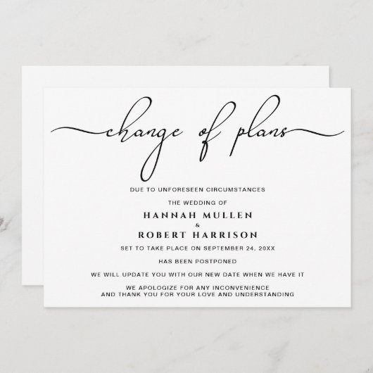 Verandering van plannen Uitstel zwart wit Aankondiging (Voorkant / Achterkant)