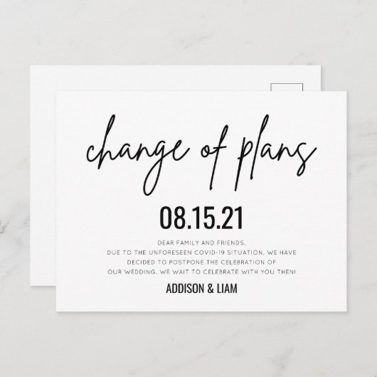 Verandering van plannen Weddenschap Sla de datum o Aankondigingskaart (Voorkant / Achterkant)