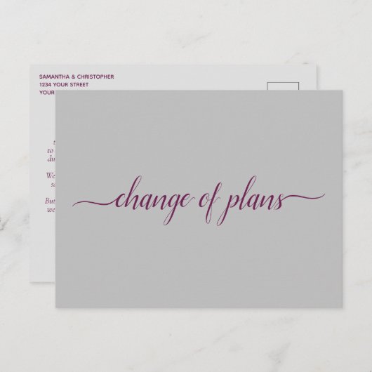 Verandering van plannen Weddenschap Uitgestelde be Aankondigingskaart (Voorkant / Achterkant)