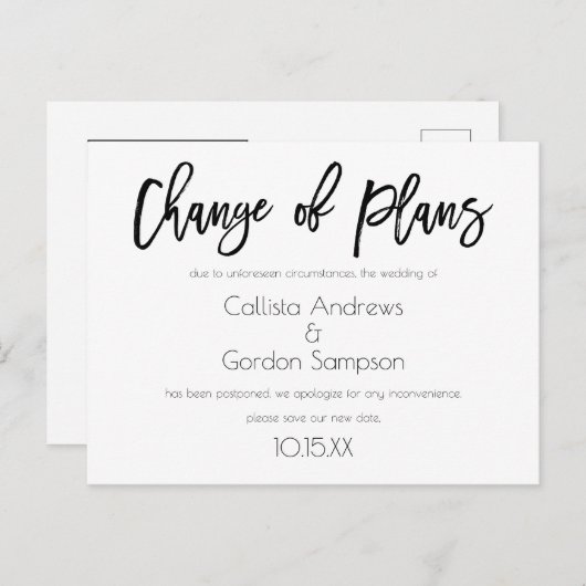 Verandering van plannen White Black Uitgestelde br Aankondigingskaart (Voorkant / Achterkant)