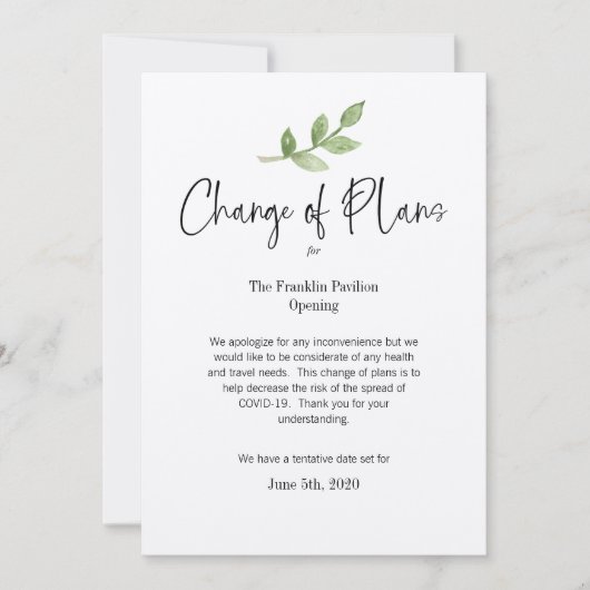 Verandering van plannen Zakelijke persoonlijke geb Kaart (Voorkant)