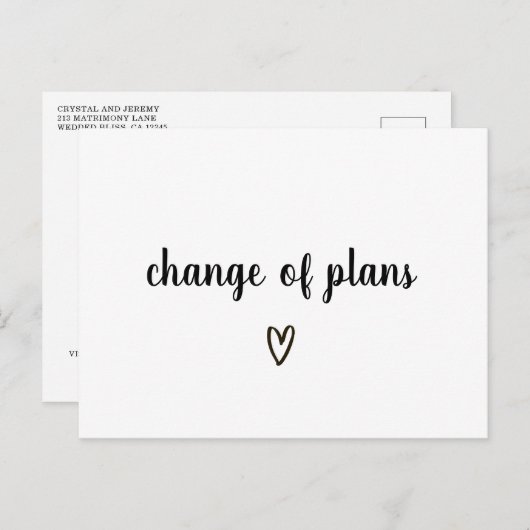 Verandering van plannen Zwart en wit hart uitgeste Aankondigingskaart (Voorkant / Achterkant)