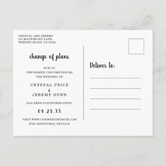 Verandering van plannen Zwart en wit hart uitgeste Aankondigingskaart (Achterkant)