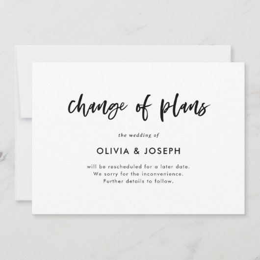 Verandering van plannen | Zwart-wit Casual script Aankondiging (Voorkant)