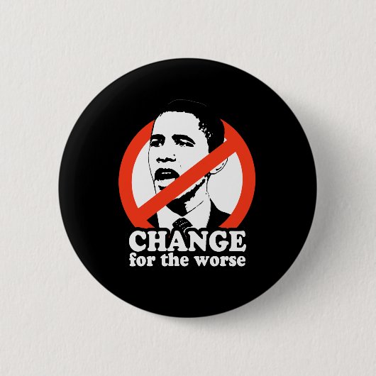 VERANDERING VOOR HET SLECHTERE / ANTI-OBAMA T-SHIR RONDE BUTTON 5,7 CM (Voorkant)