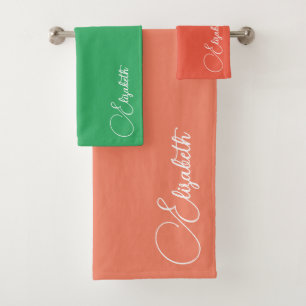 Veranderlijke Kleuren Zalm Oranje Groene Script Na Bad Handdoek