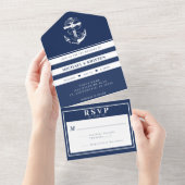 Verankerd in de liefde Blauw anker nautische trouw All In One Uitnodiging (Afscheurbaar)